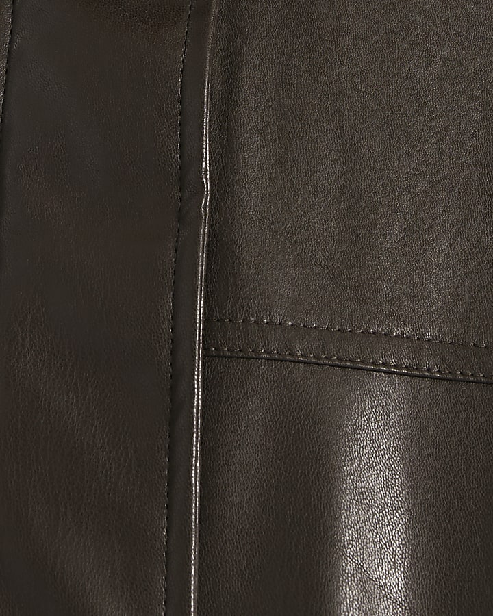 Brown Faux Leather Funnel Neck Jacket