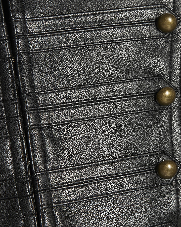 Black Faux Leather Fitted Drummer Jacket