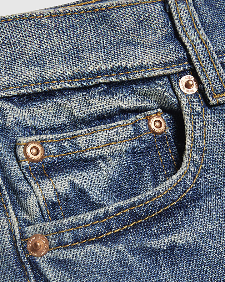 Blue Low Rise Turn Up Hem Wide Leg Jeans