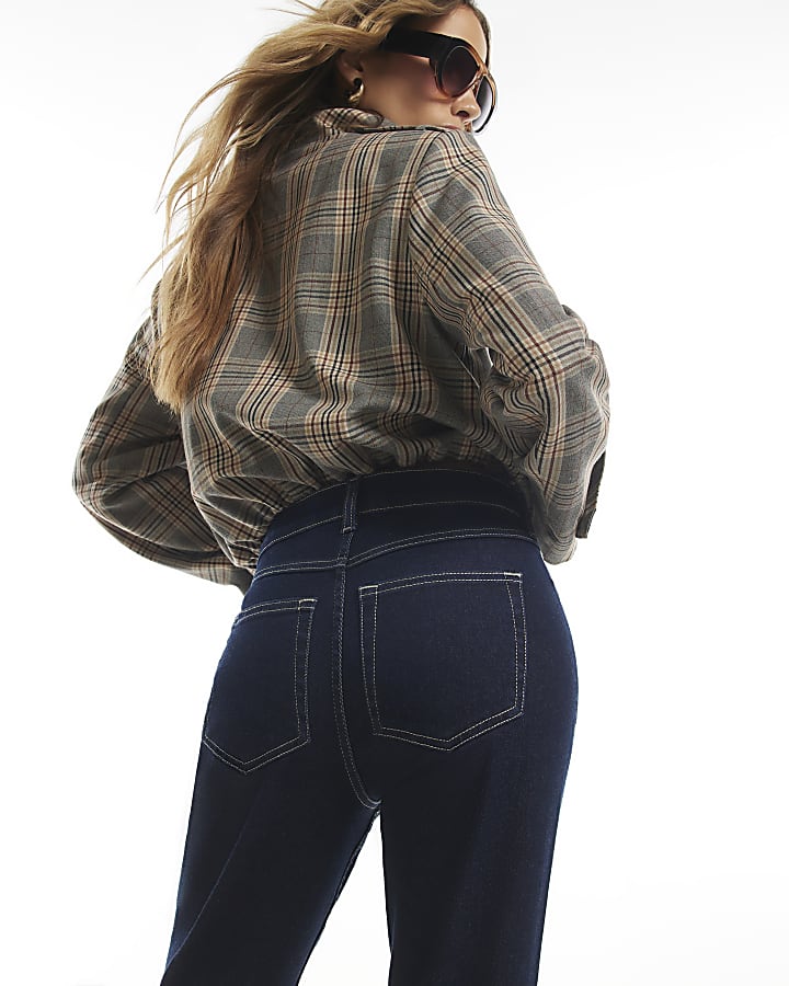 Navy High Waisted Slim Fit Flared Jeans