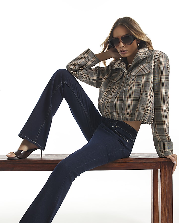 Navy High Waisted Slim Fit Flared Jeans