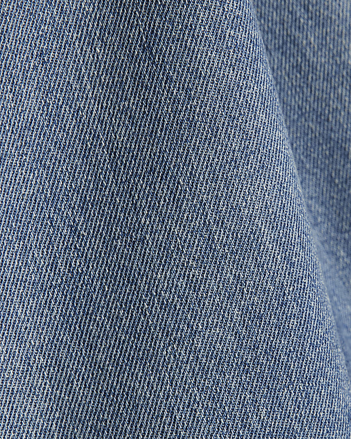 Petite Blue Low Rise Turn Up Wide Leg Jeans