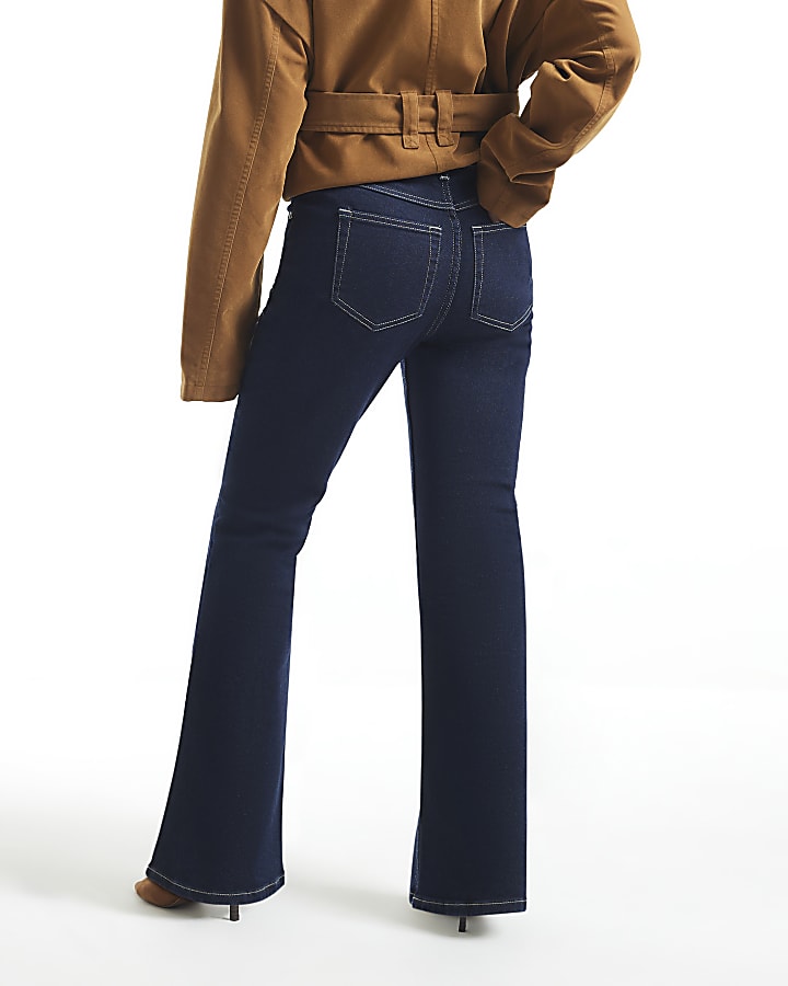 Petite Navy High Waist Slim Fit Flared Jeans