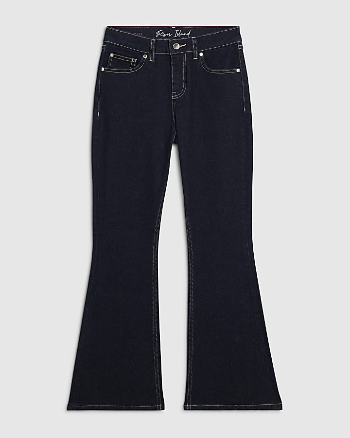 Petite Navy High Waist Slim Fit Flared Jeans