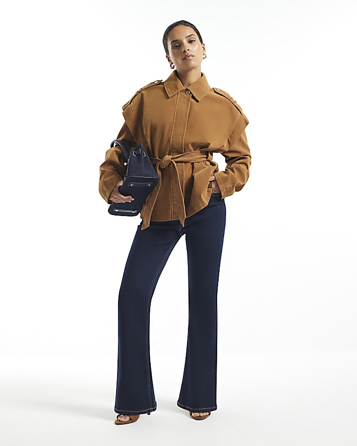 Petite Navy High Waist Slim Fit Flared Jeans