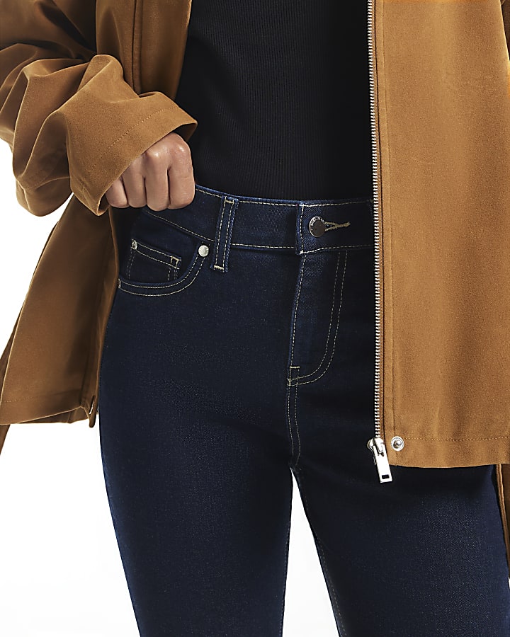 Petite Navy High Waist Slim Fit Flared Jeans