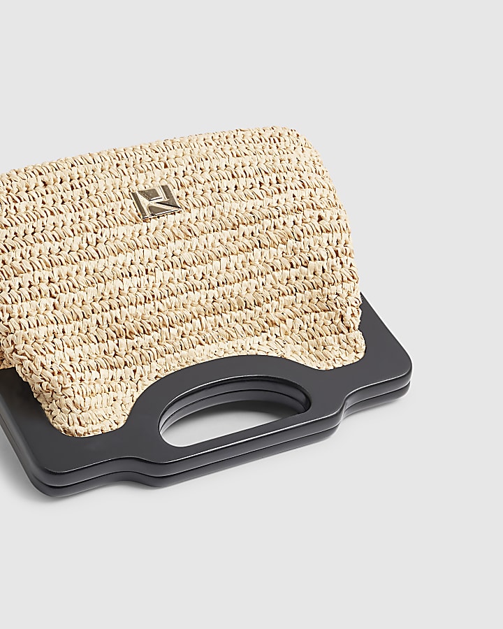 Beige Chunky Raffia Clutch Bag