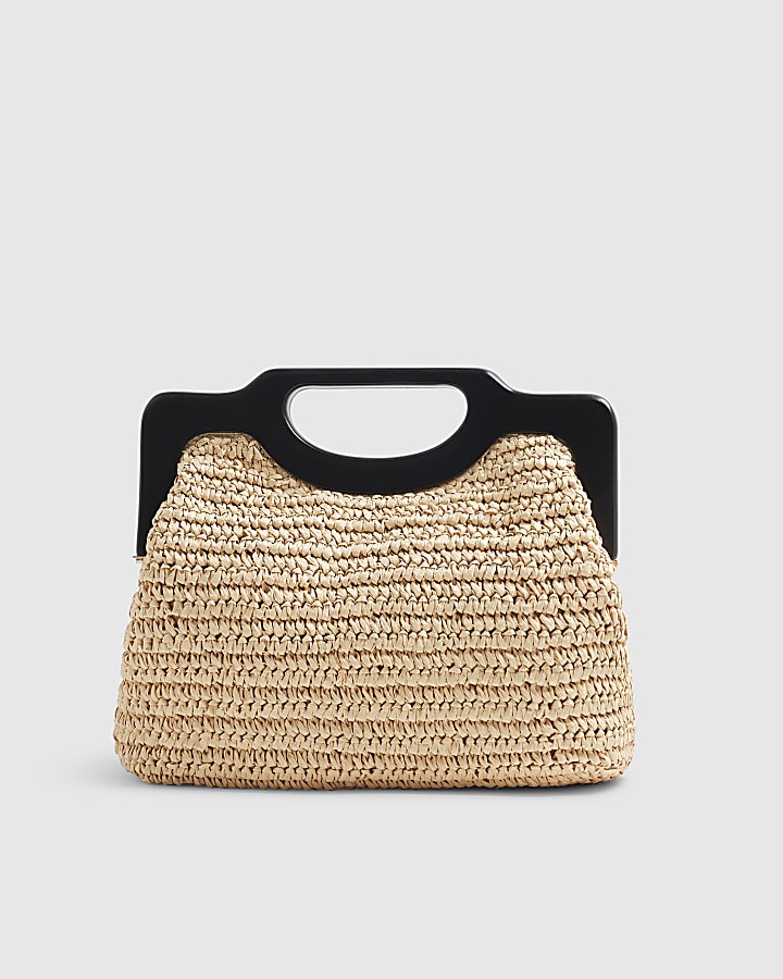Beige Chunky Raffia Clutch Bag