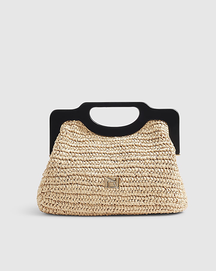 Beige Chunky Raffia Clutch Bag