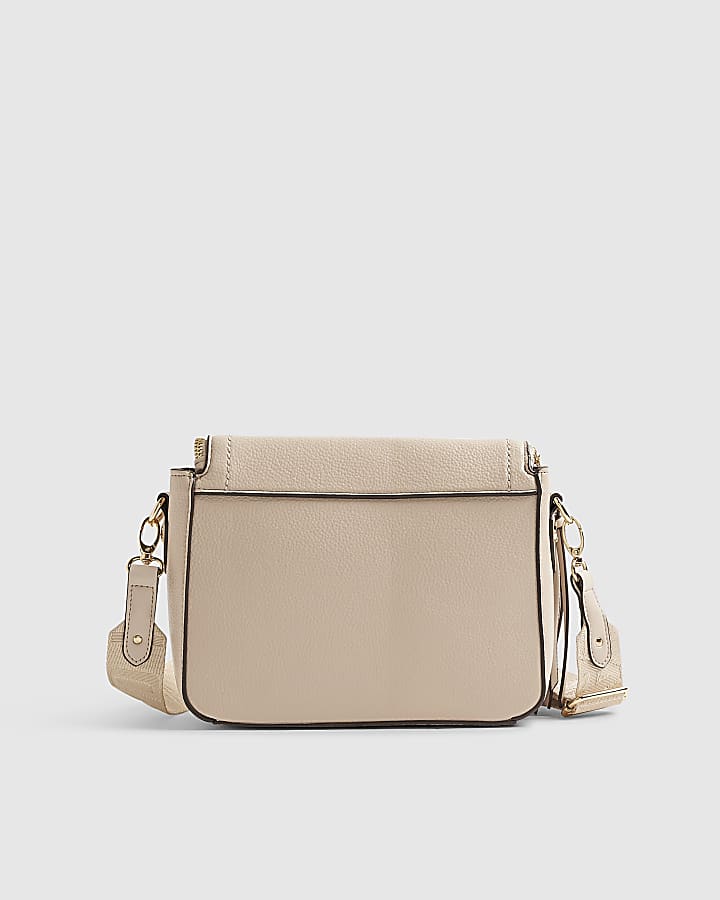 Beige Zip Flap Over Crossbody Bag