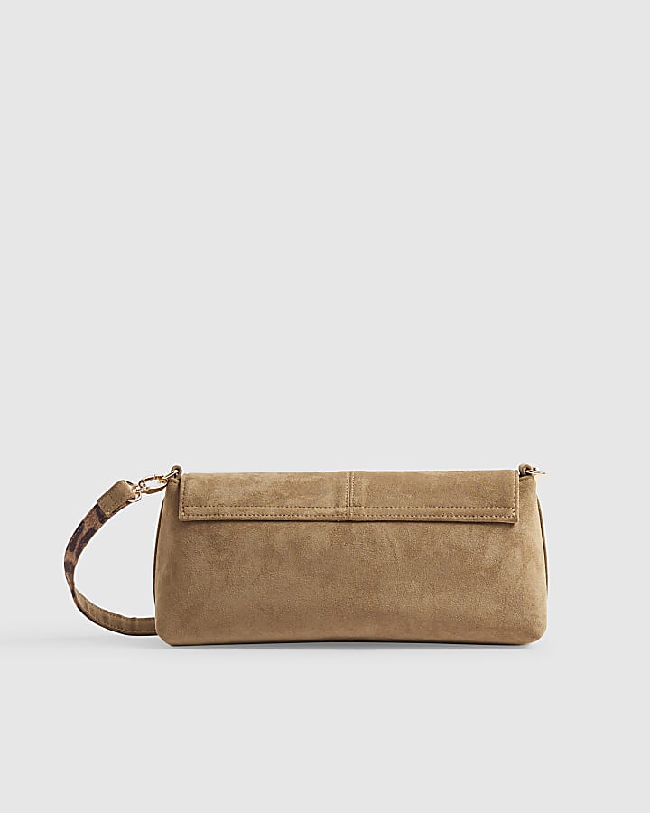 Beige Bar Flap Over Clutch Bag