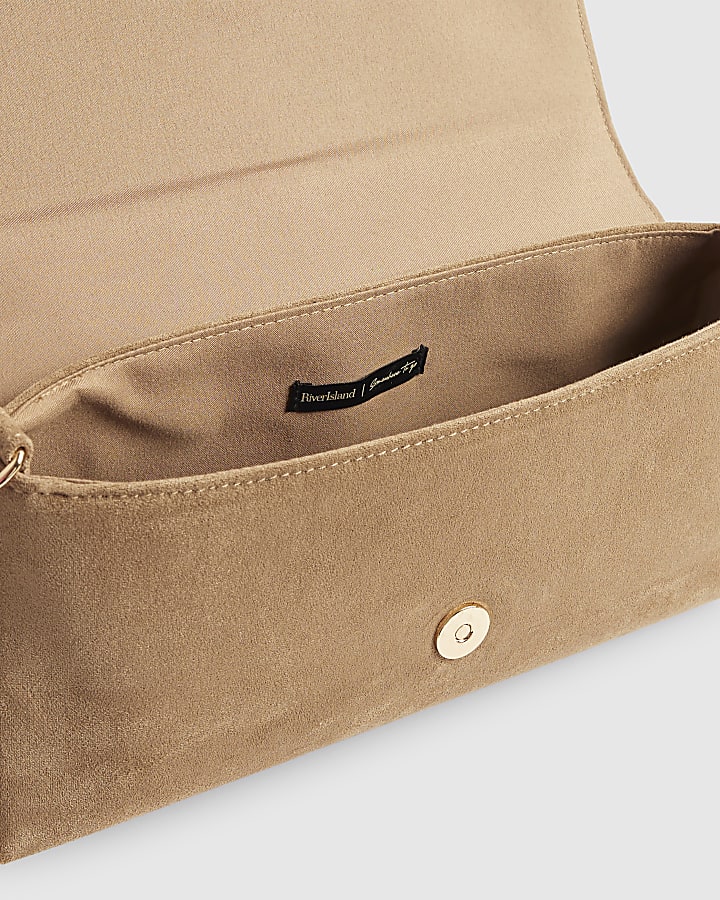 Beige Bar Flap Over Clutch Bag