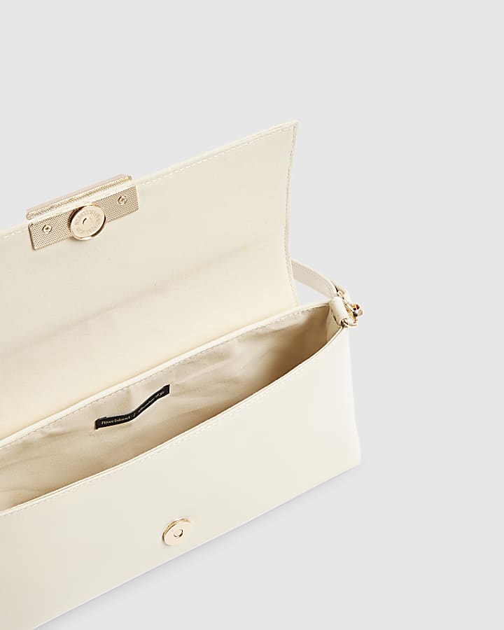 Cream Flap Over Clutch Bag