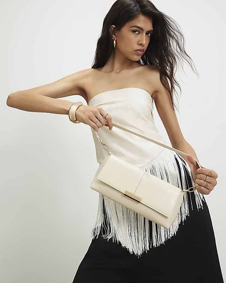 Cream Flap Over Clutch Bag