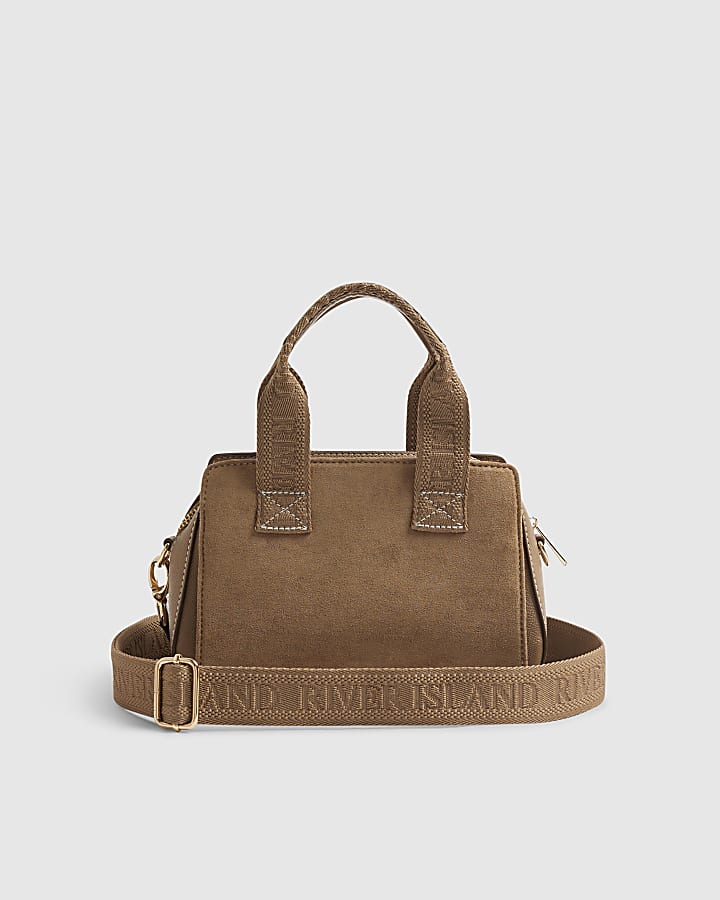 Beige Webbing Handle Tote Crossbody Bag