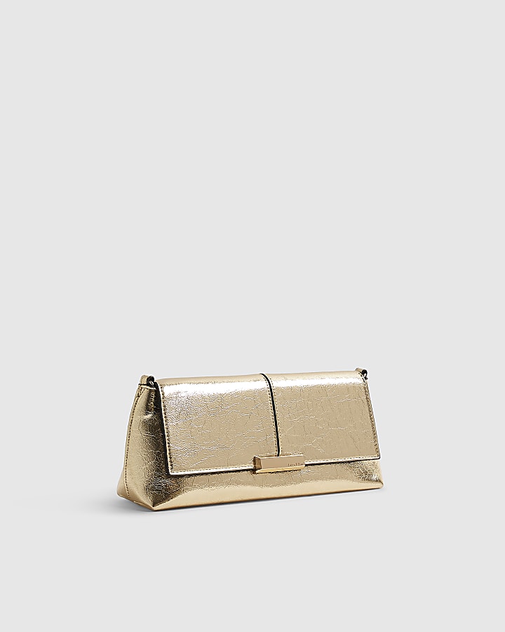 Gold Bar Flap Front Clutch Bag
