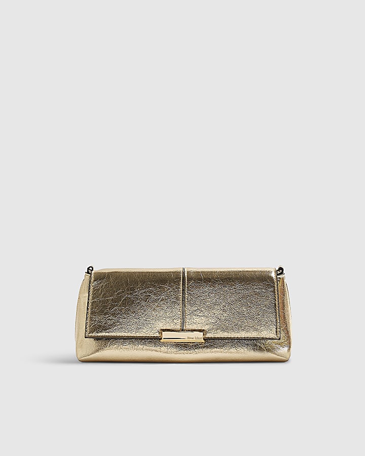 Gold Bar Flap Front Clutch Bag