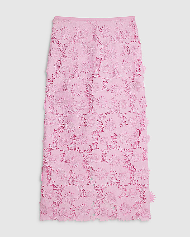 Pink Lace Midi Pencil Skirt