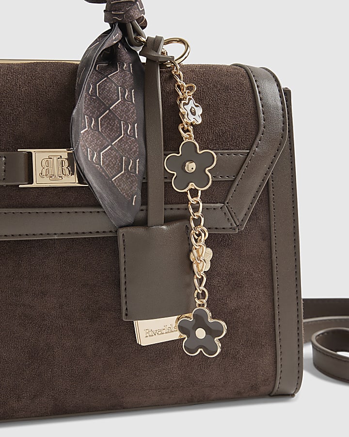 Brown Scarf Charm Cross Body Tote Bag
