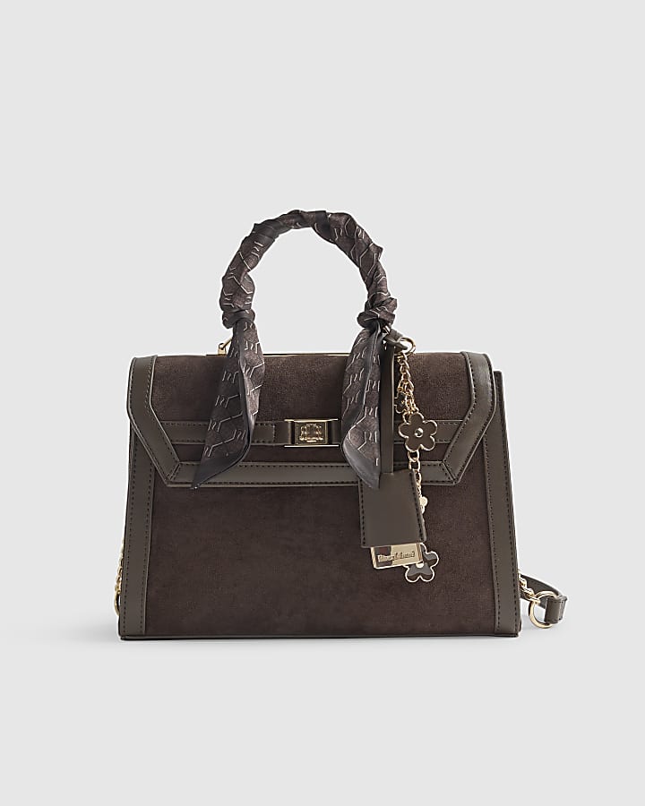 Brown Scarf Charm Cross Body Tote Bag