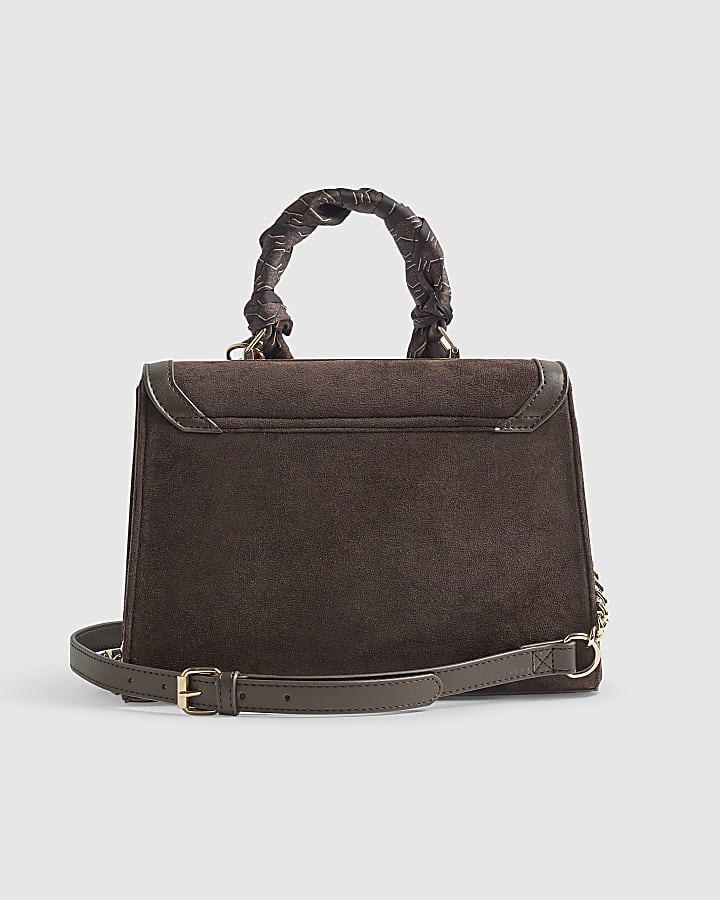 Brown Scarf Charm Cross Body Tote Bag