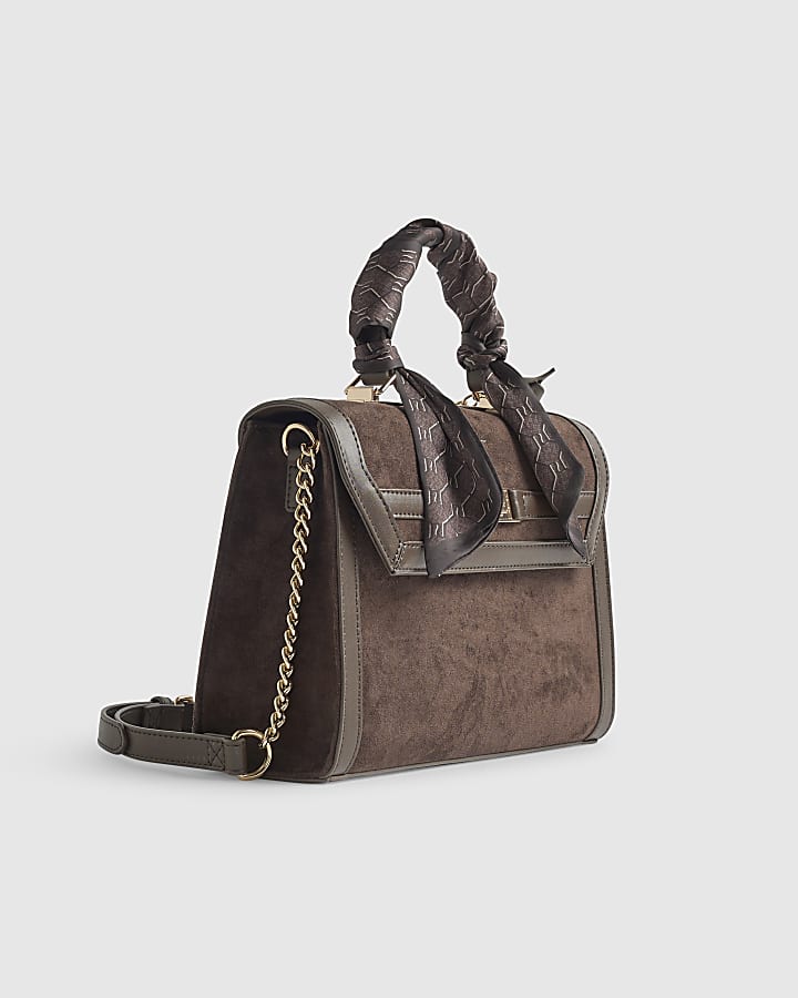 Brown Scarf Charm Cross Body Tote Bag