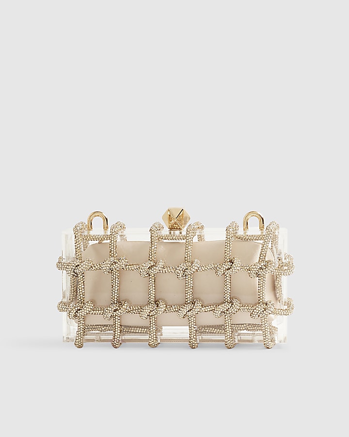 Gold Diamante Rope Clear Clutch Bag
