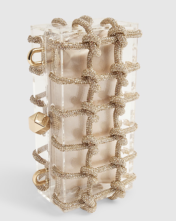 Gold Diamante Rope Clear Clutch Bag