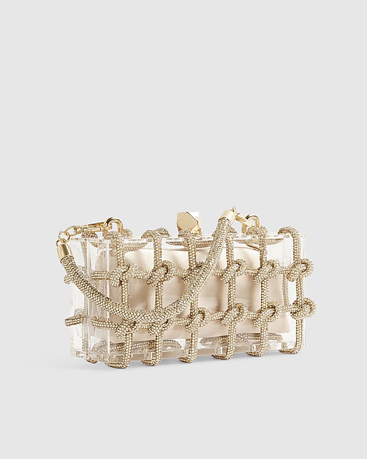 Gold Diamante Rope Clear Clutch Bag
