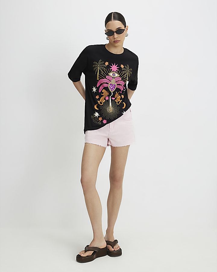 Black Short Sleeve Printed T-Shirt