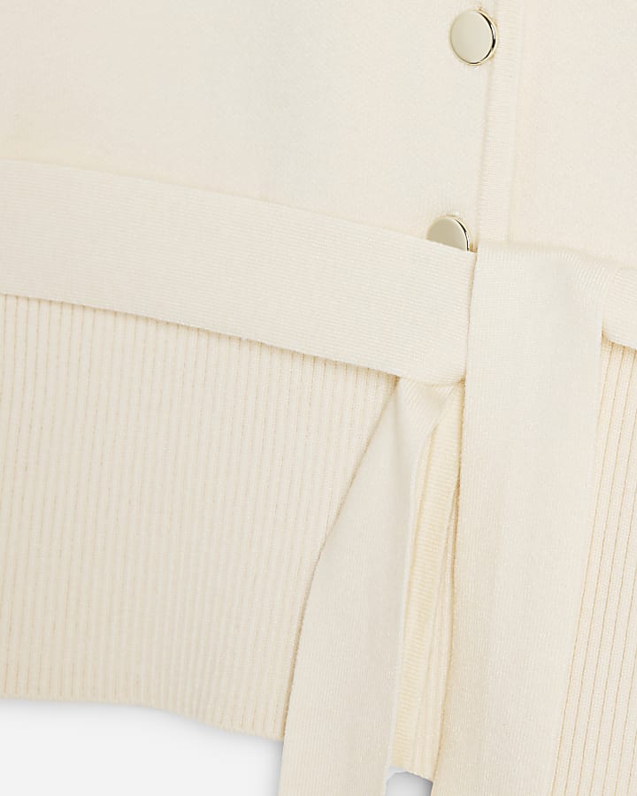 Cream Cinched Waist Belted Cardigan Top