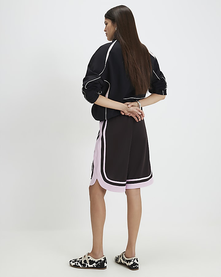 Brown Pony Side Stripe Bermuda Shorts
