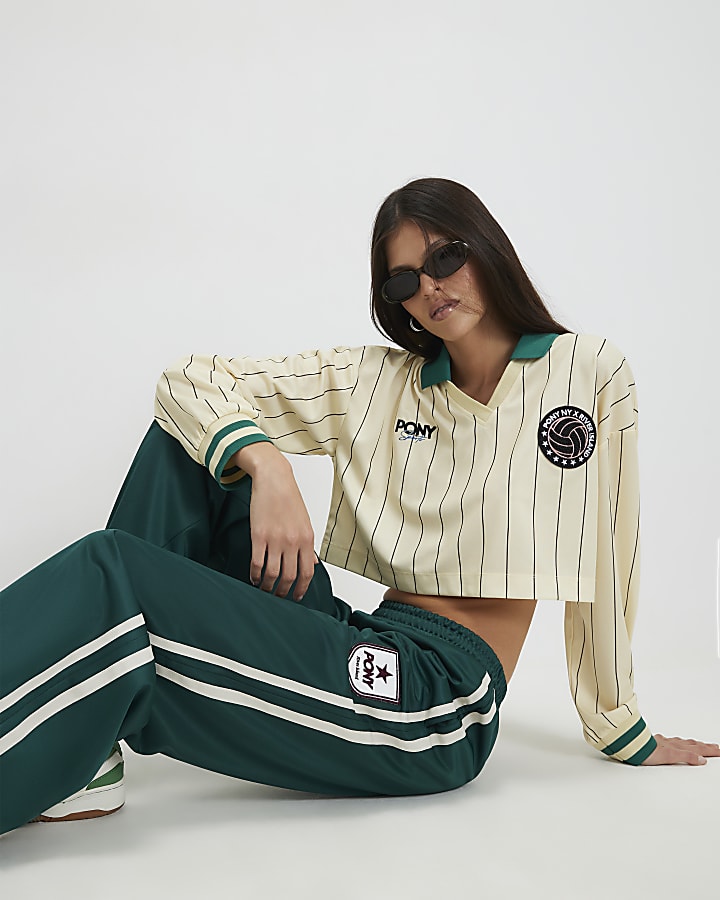 Green Pony Side Stripe Wide Leg Joggers
