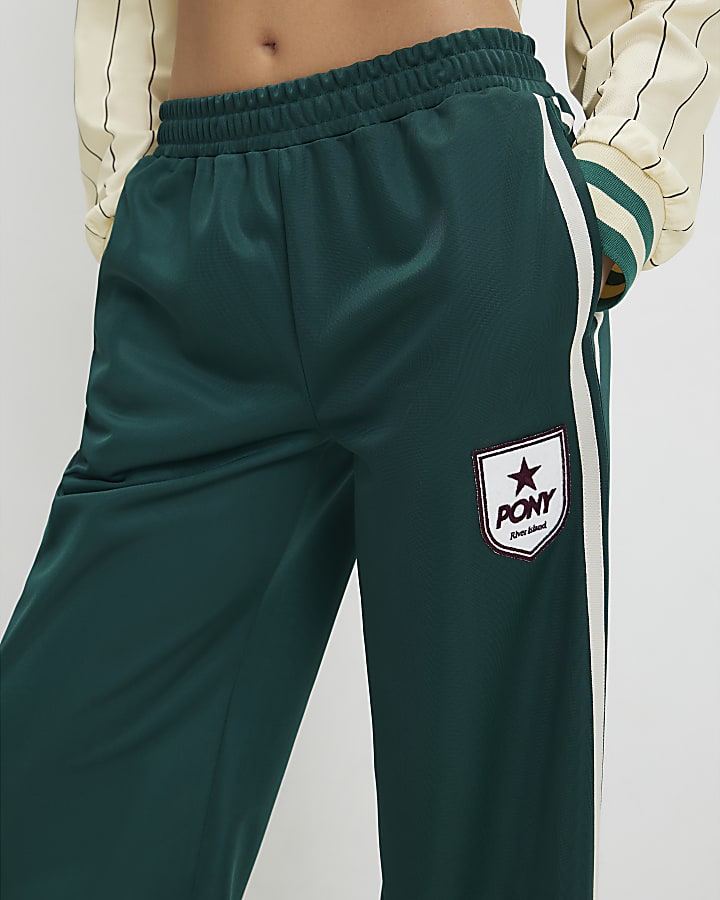 Green Pony Side Stripe Wide Leg Joggers
