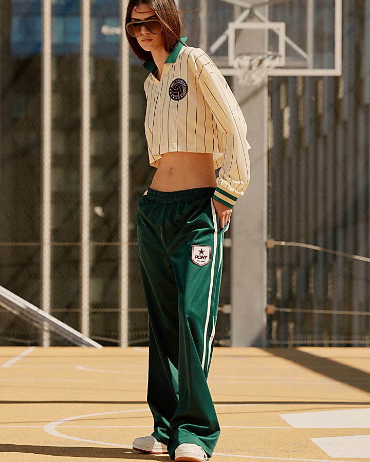 Green Pony Side Stripe Wide Leg Joggers