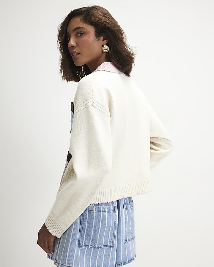 Cream Multi House Collared Cardigan