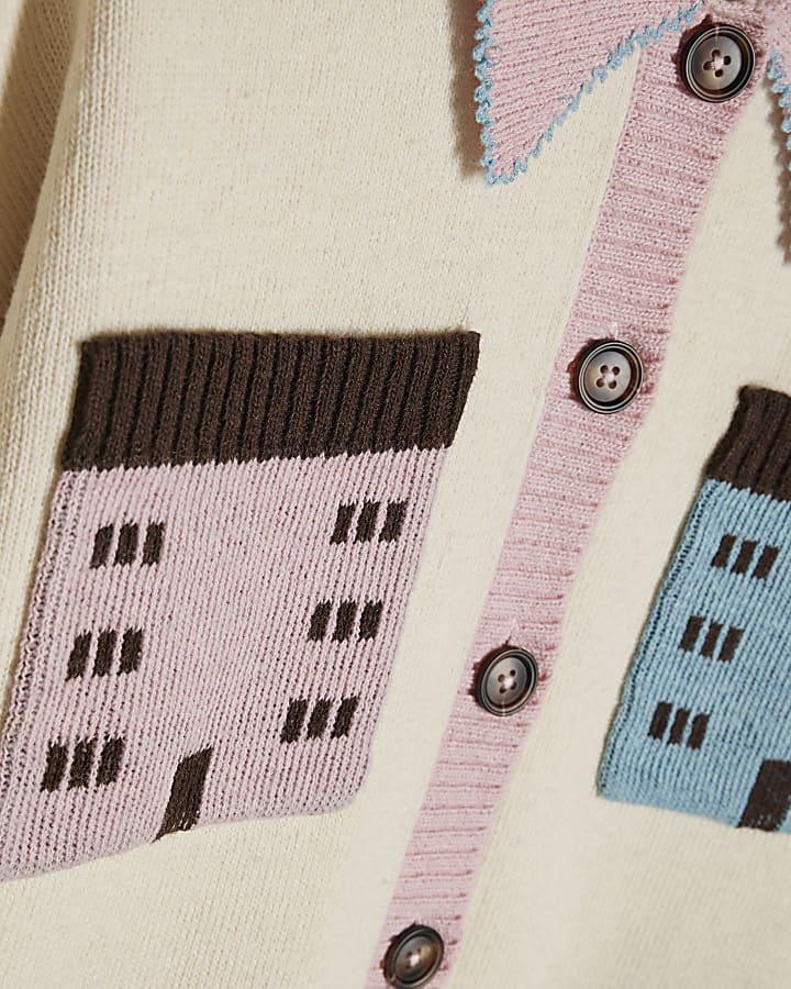 Cream Multi House Collared Cardigan