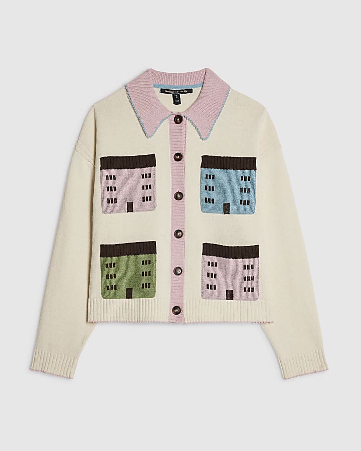 Cream Multi House Collared Cardigan