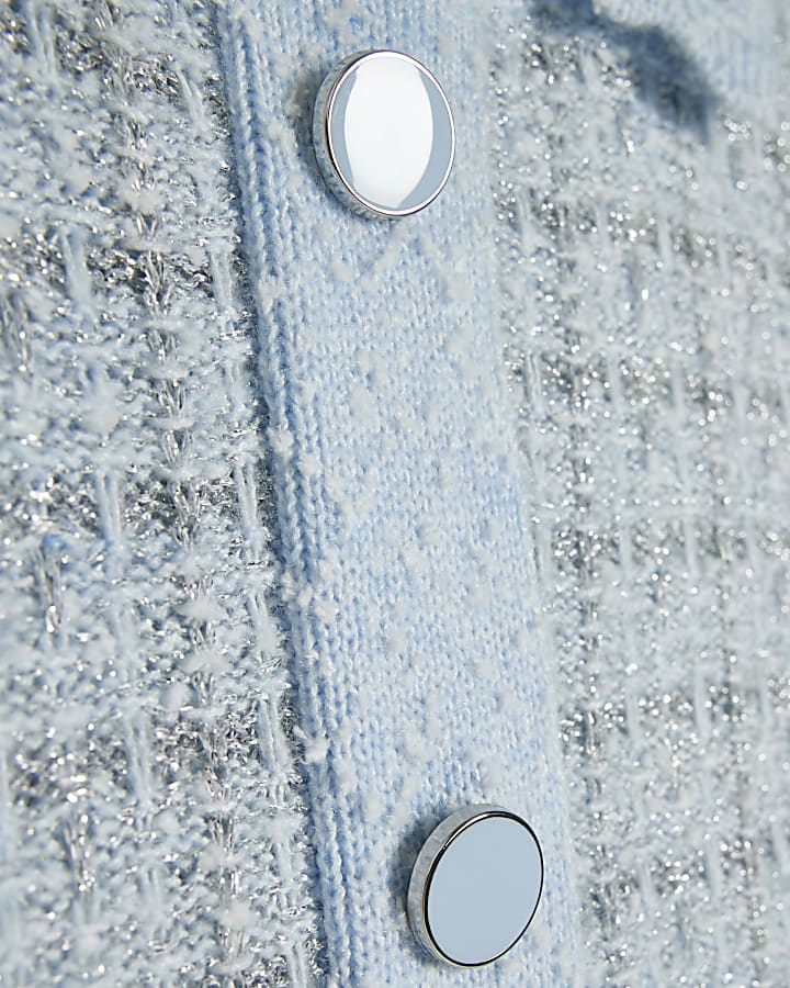 Blue Knit Button Through Boucle Top