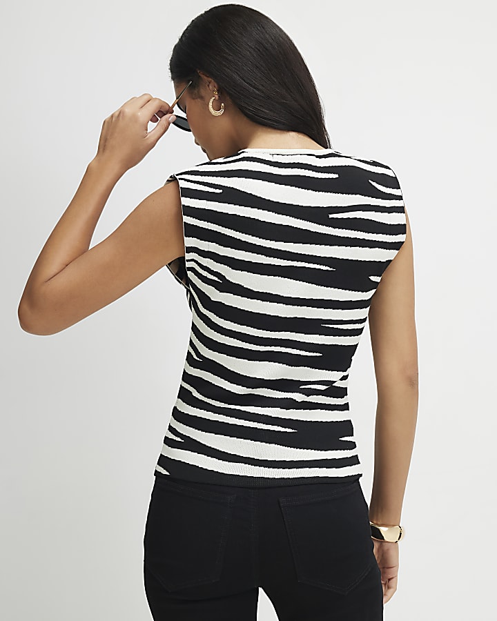Black Zebra Knit Fitted Brunch Top