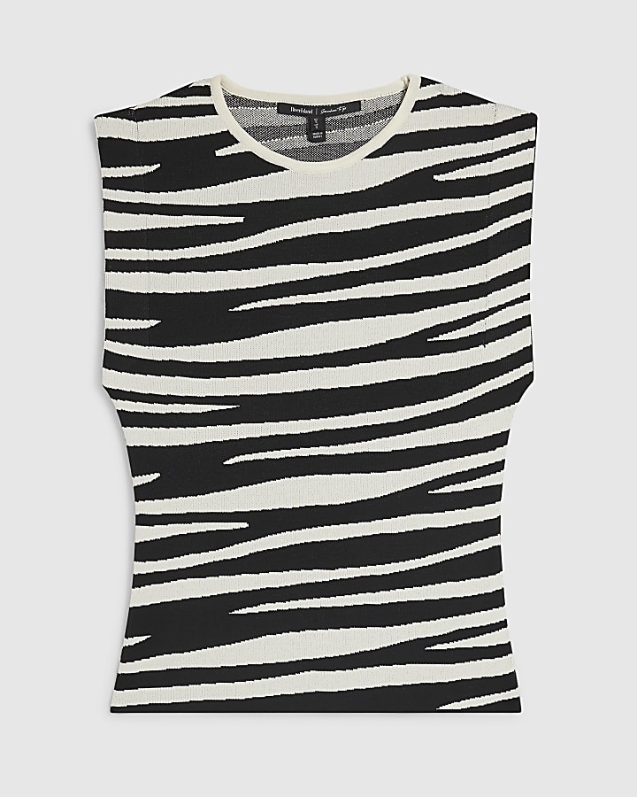 Black Zebra Knit Fitted Top