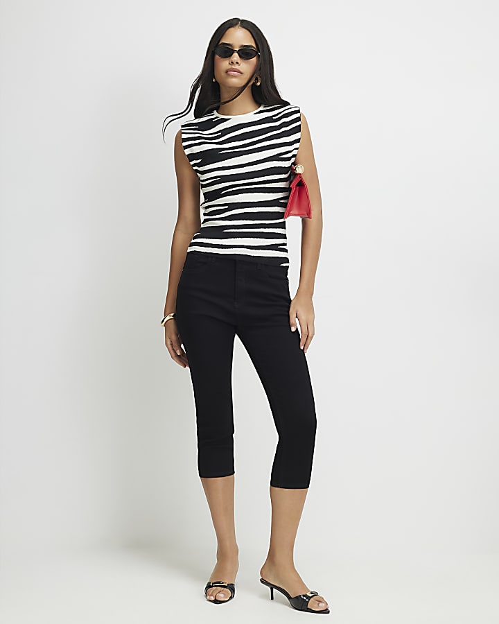 Black Zebra Knit Fitted Brunch Top