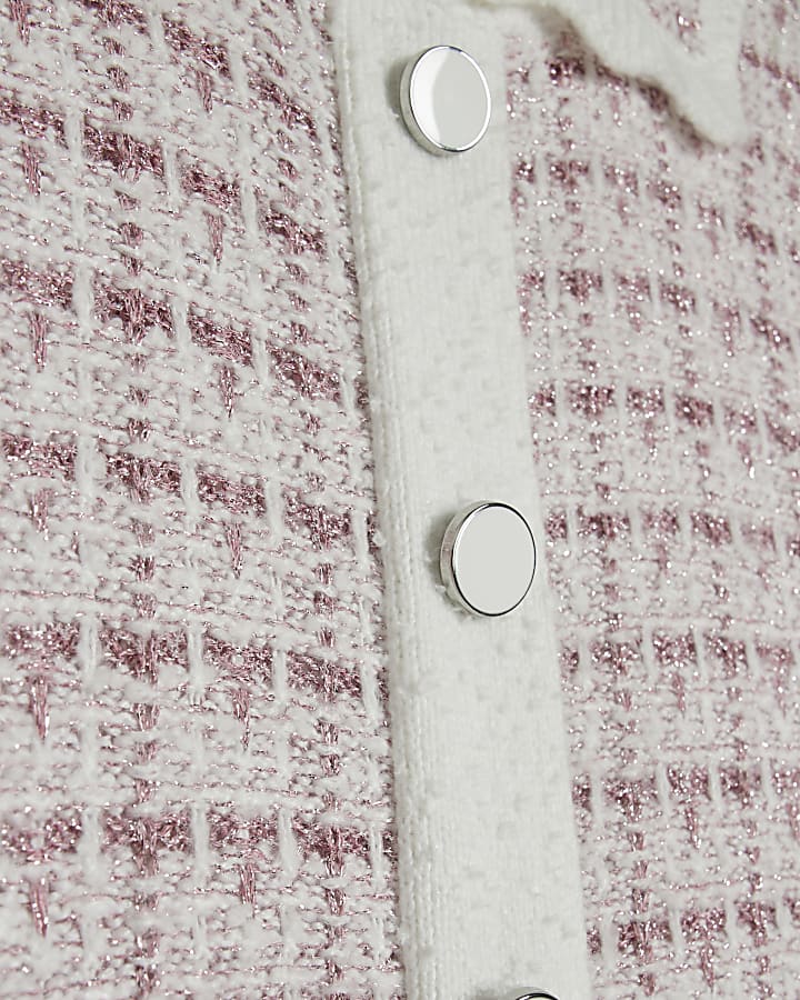Pink Knit Button Through Boucle Top