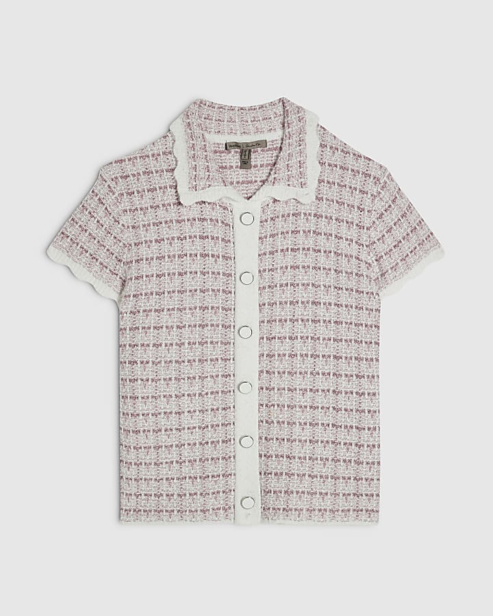 Pink Knit Button Through Boucle Top