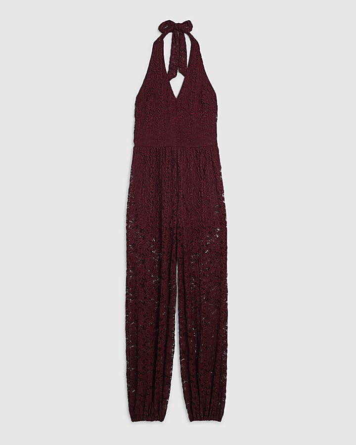 Red Lace Balloon Leg Jumpsuit