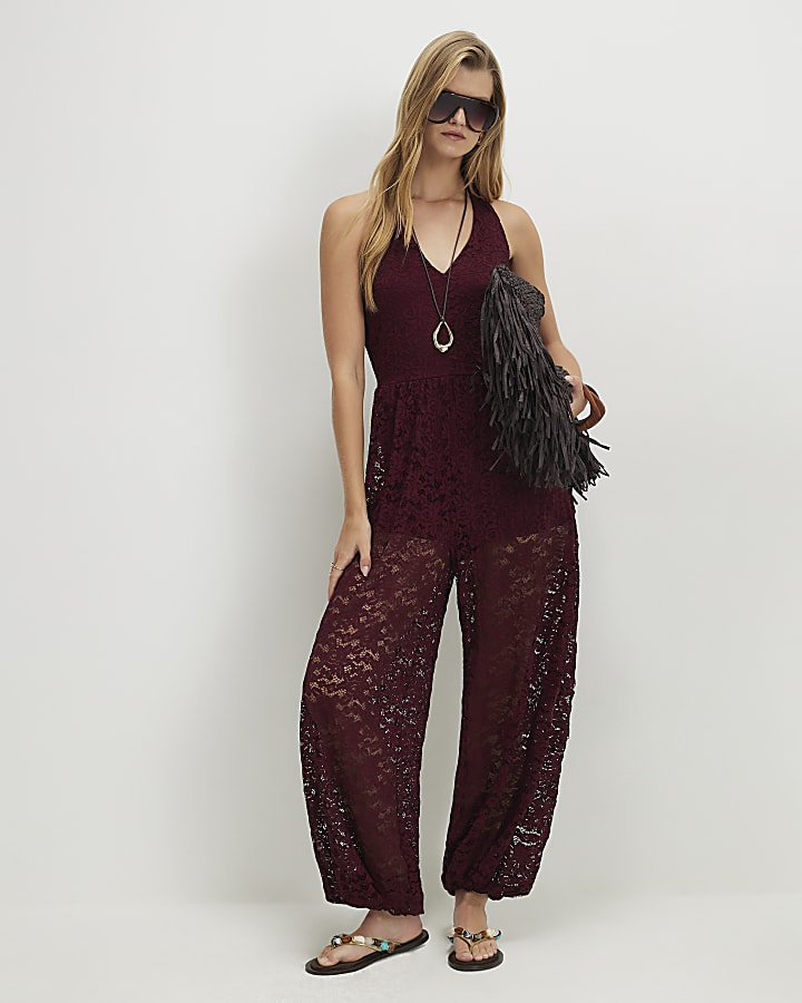 Red Lace Balloon Leg Jumpsuit
