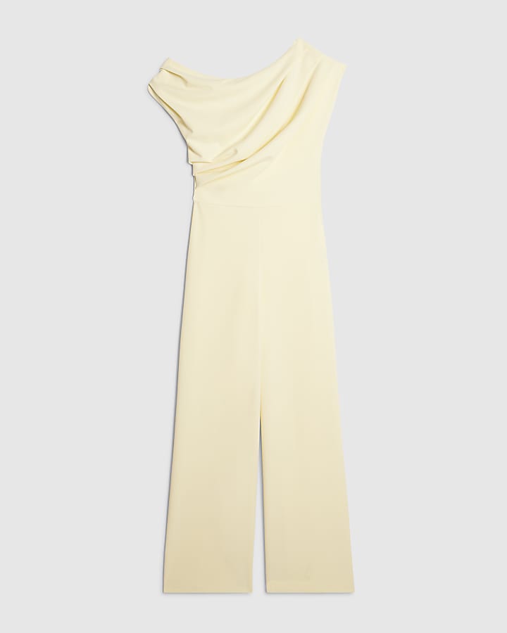 Yellow Short Sleeve Asymmetric Drape Jumpsuit