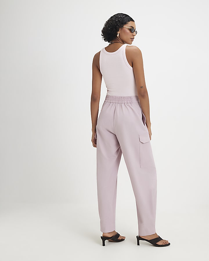 Pink Popper Cuff Detail Cargo Trousers