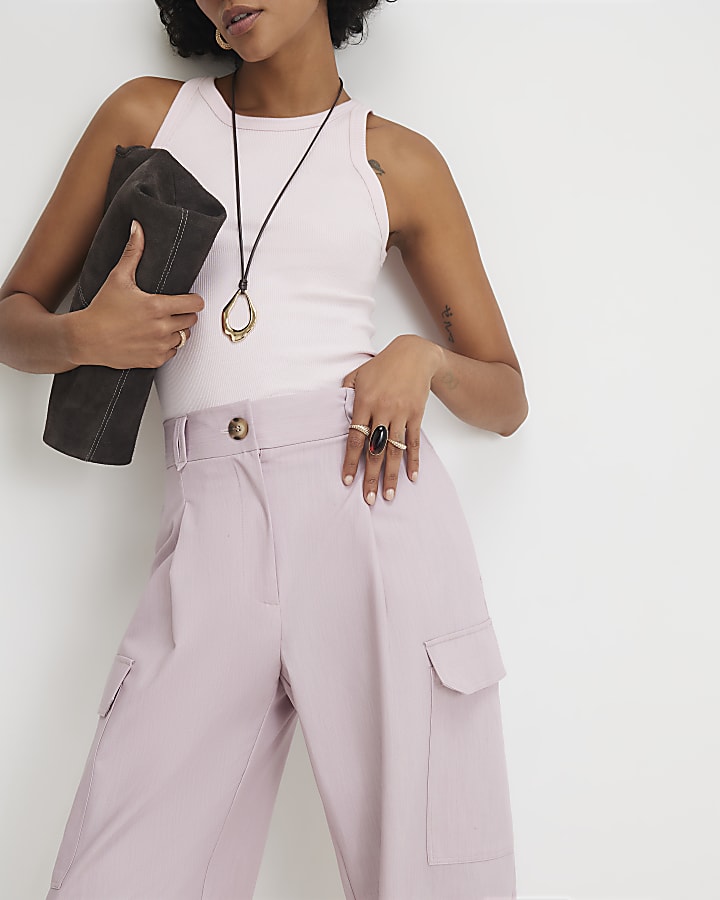 Pink Popper Cuff Detail Cargo Trousers