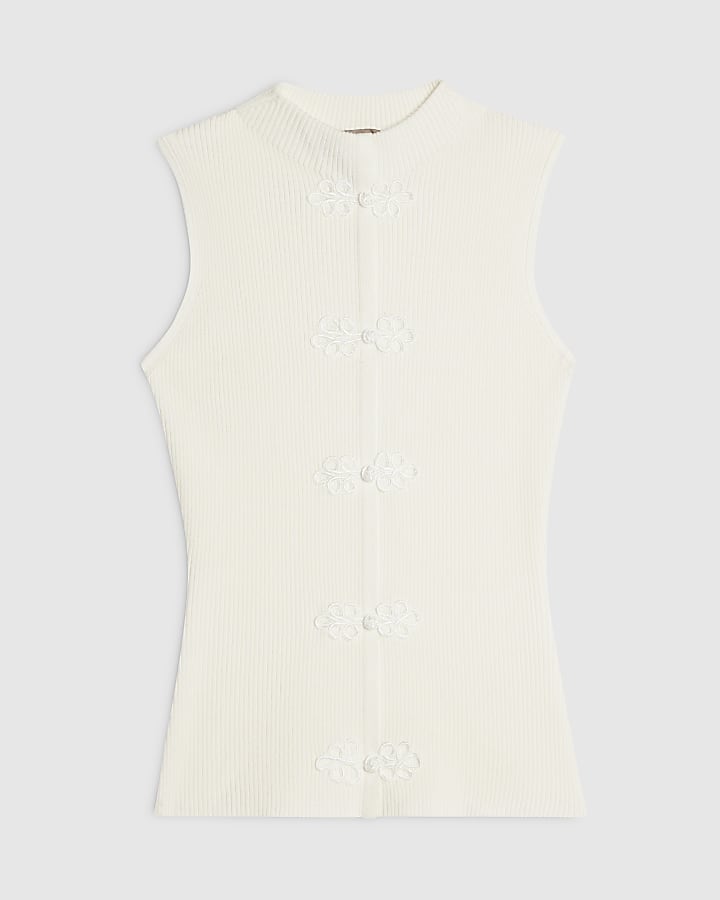 Cream Drummer Boy Sleeveless Knit Top